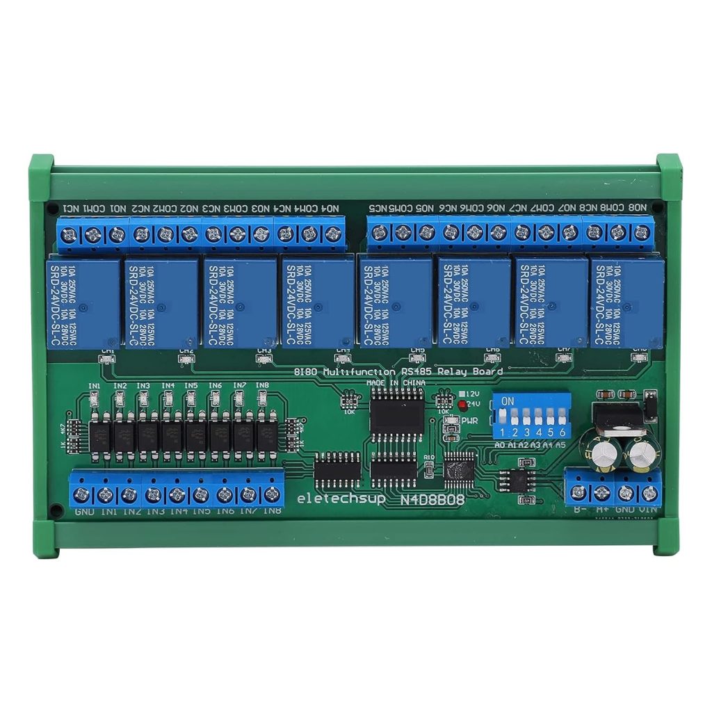 Modulo Relè 8 Canali Con Modbus RTU – 8 Ingressi/8 Uscite Isolate, 12V, Baud Rate Regolabile, Per Guida DIN